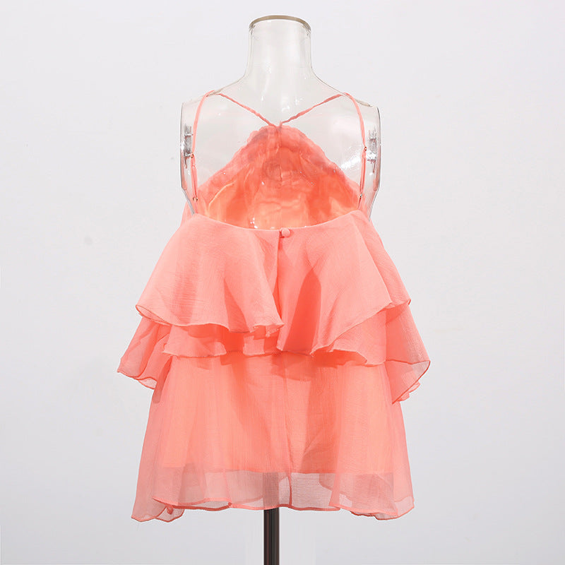 Women ruffled Halter Neck sleeveless suspender top 9