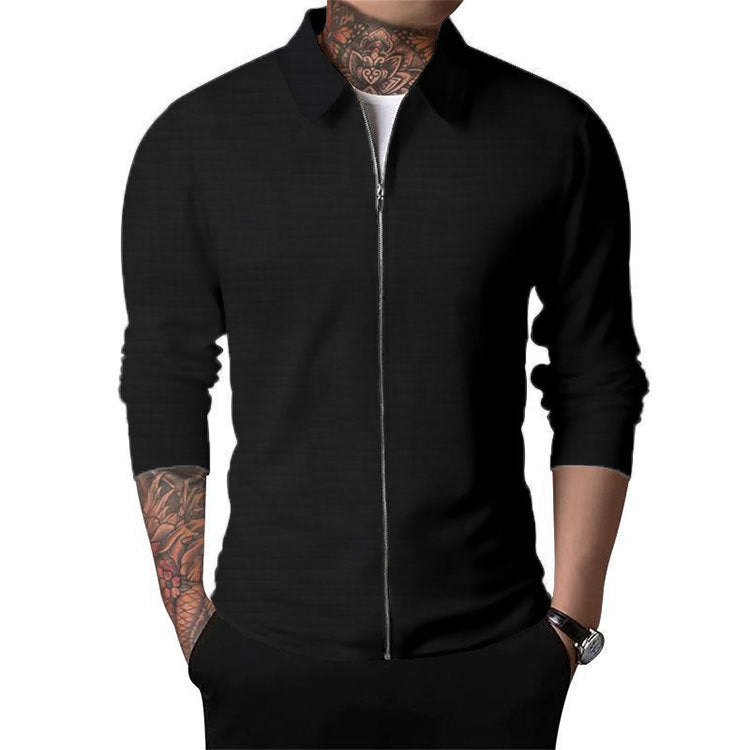 Men's Autumn Long Sleeve Turndown Collar Casual Waffle Jacket 3