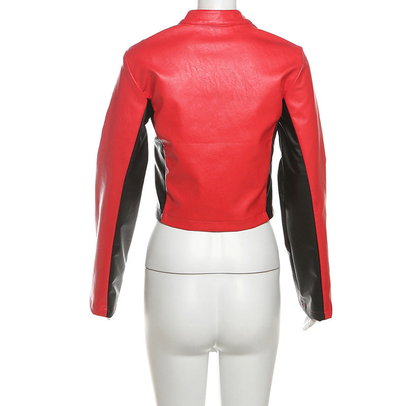 Autumn Winter Sexy Zipper Top Contrast Embroidery Short Fashion Jacket 8