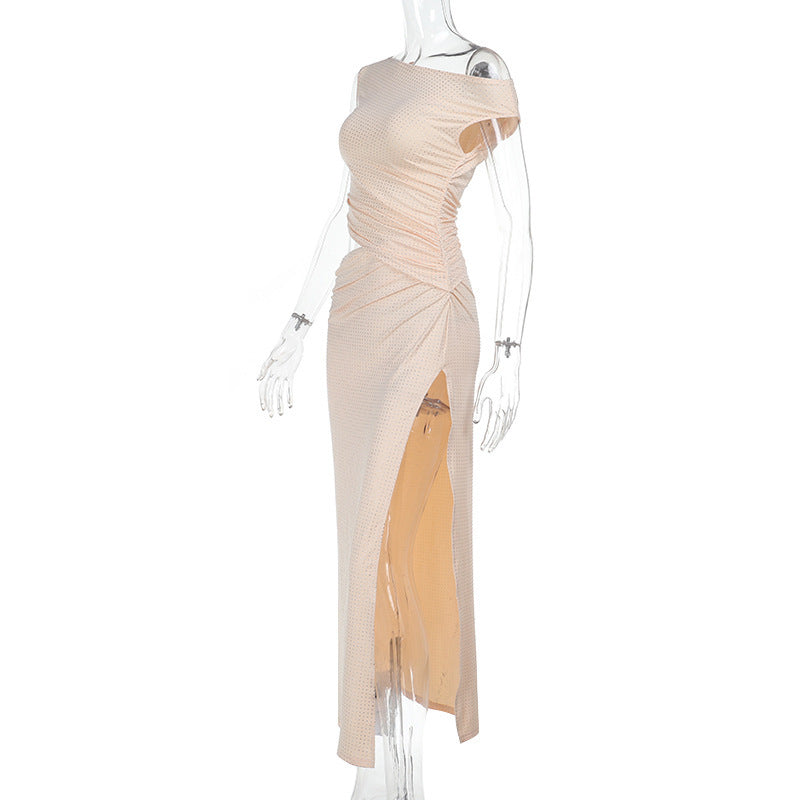 Women Spring Sexy Slash Shoulder Hollow Dress 9