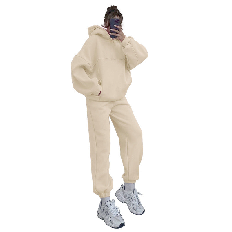 Women Solid Hoodies and Pant Casual Two-piece Set 17