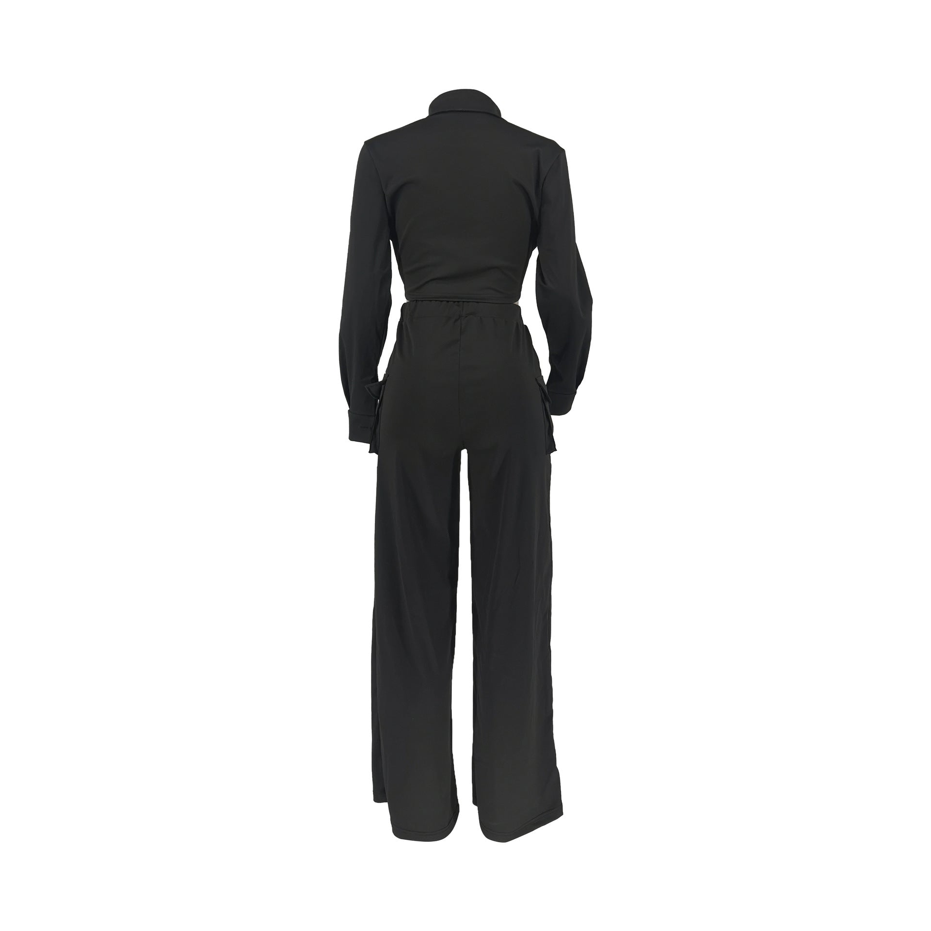 Women Cargo Long Sleeve Top and Wide Leg Pants Solid Two-Piece Set 20