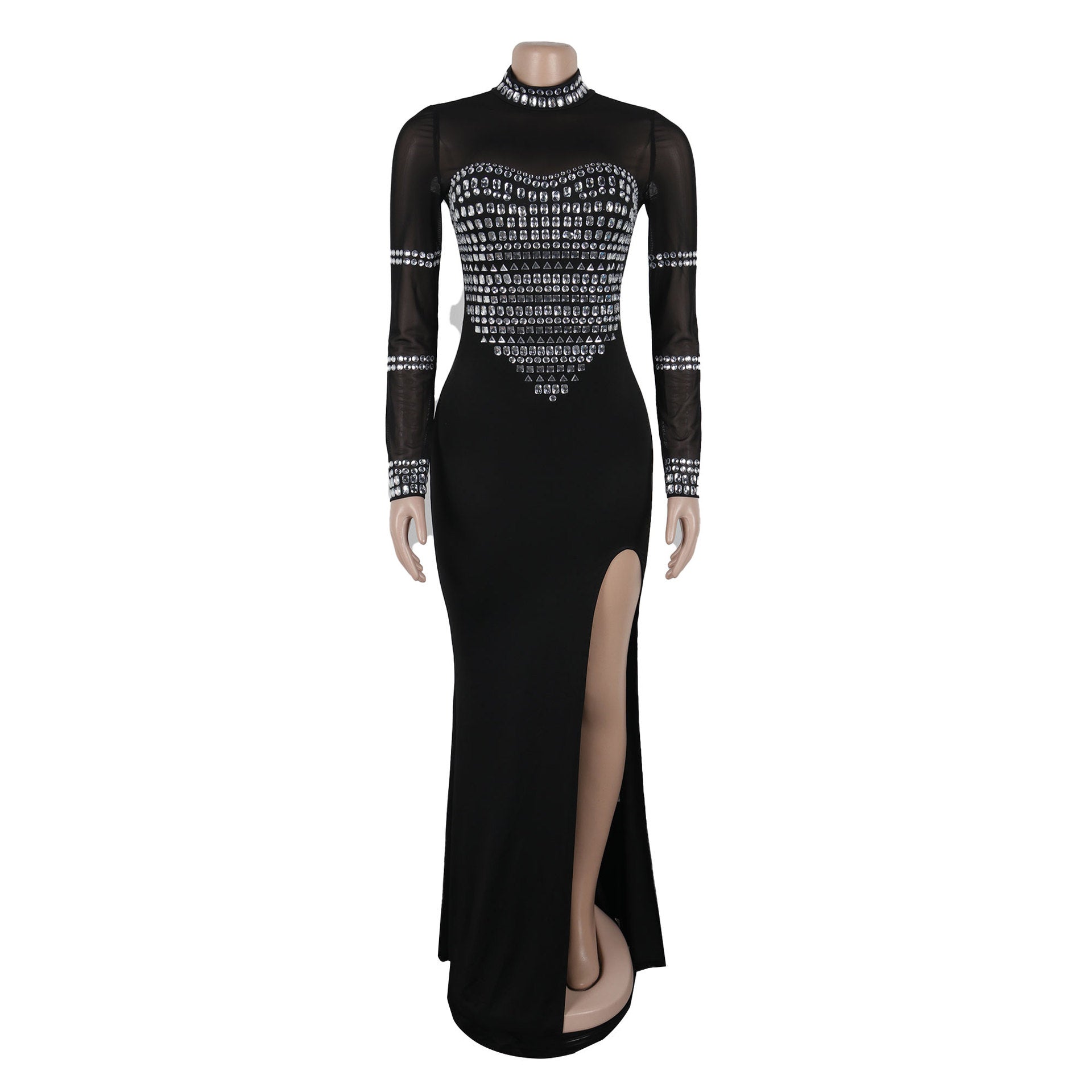 Sexy Beaded See-Through Patchwork Slim Fit Night Club Dress 4