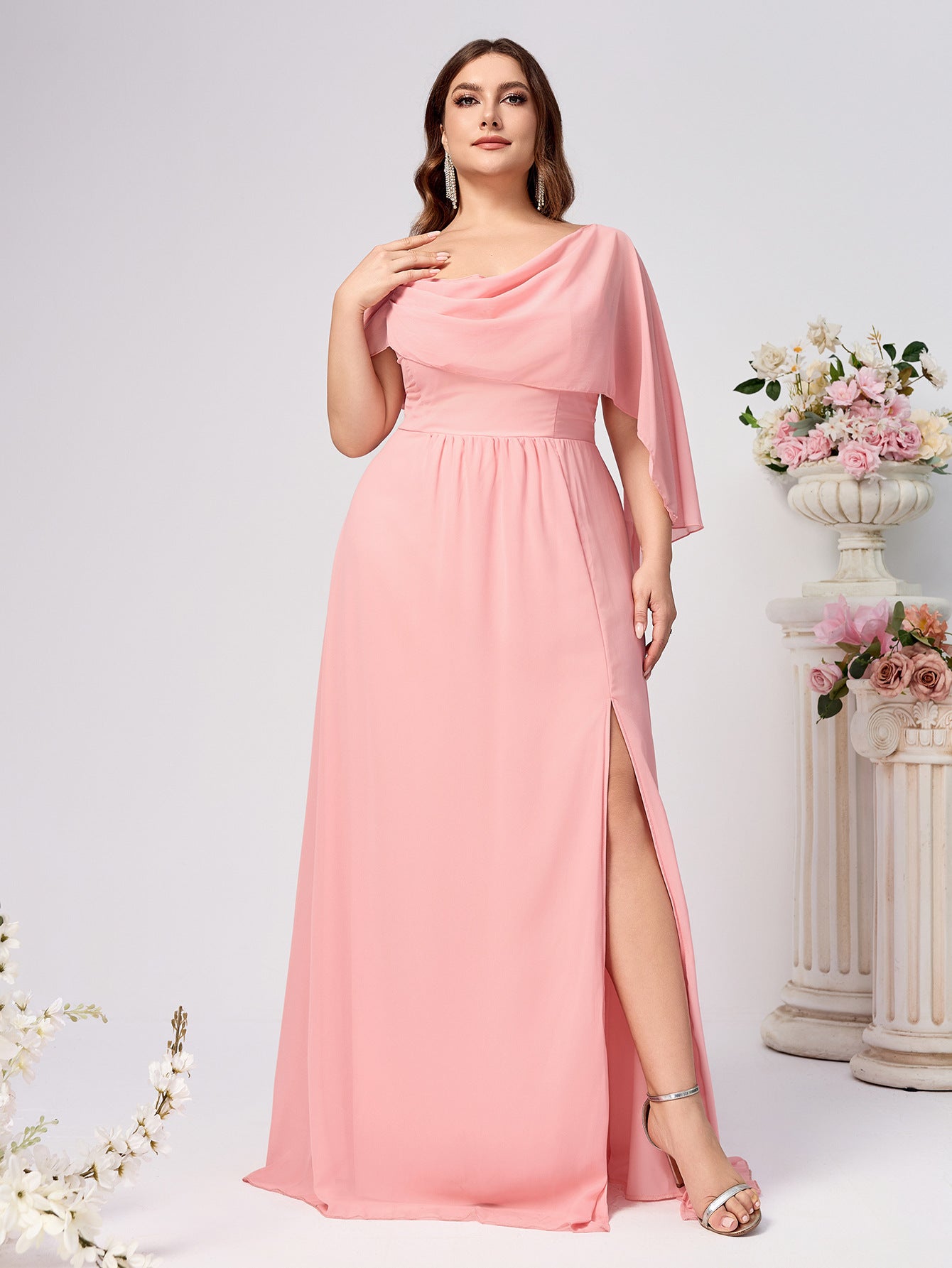 Plus Size Women Sexy Strap Formal Party Solid Dress 4