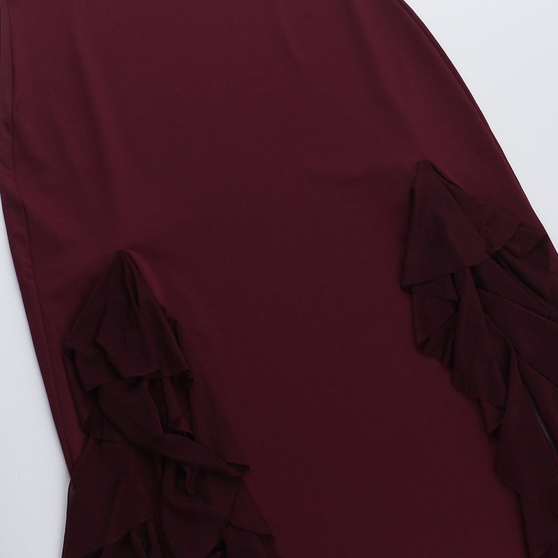 Strap Chic V-neck Holidays Slit Ruffle Dress 15