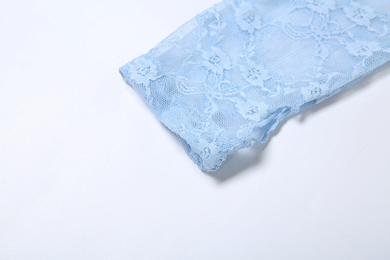 Women Spring Sexy See-Through Hollow Jacquard Long Sleeve Lace Jumpsuit 14