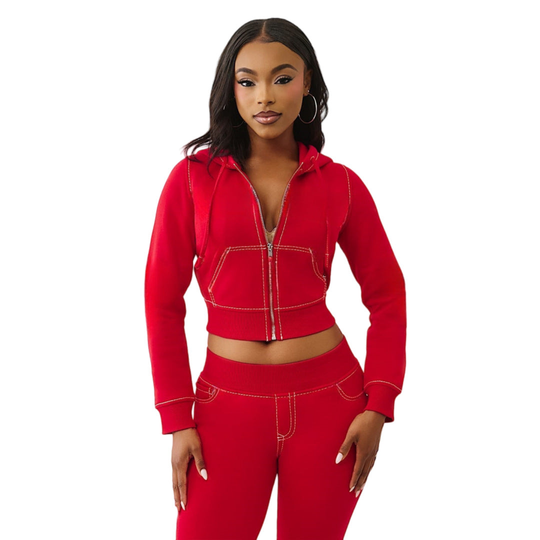 Women Casual Solid Hooded Top and Pants Two-Piece Set 5