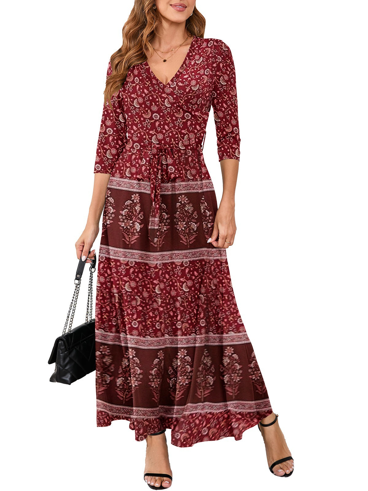 Women Sexy Printed V Neck Dress 15