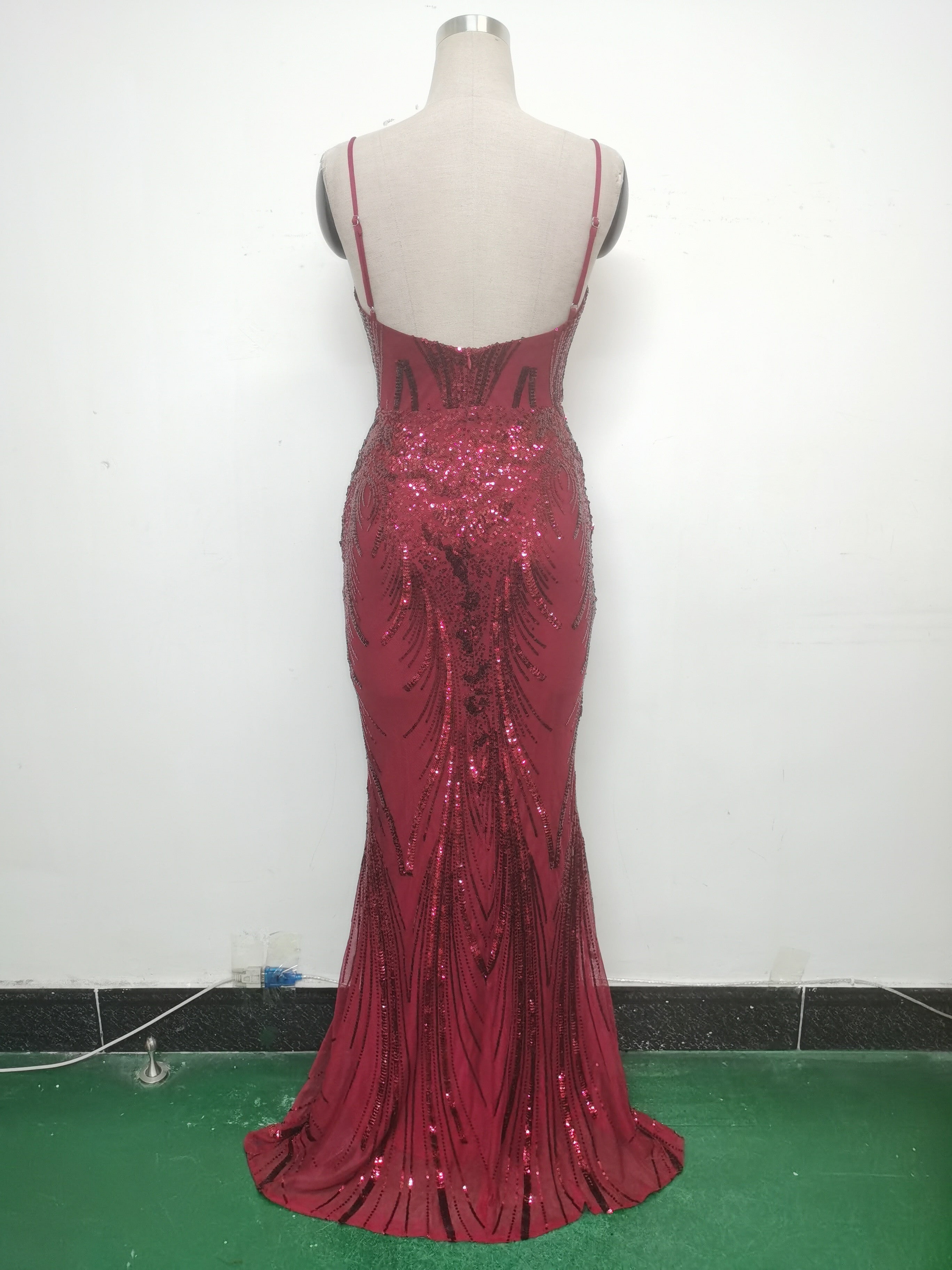 Women Fishbone Sequin Positioning Flower Evening Dress 29