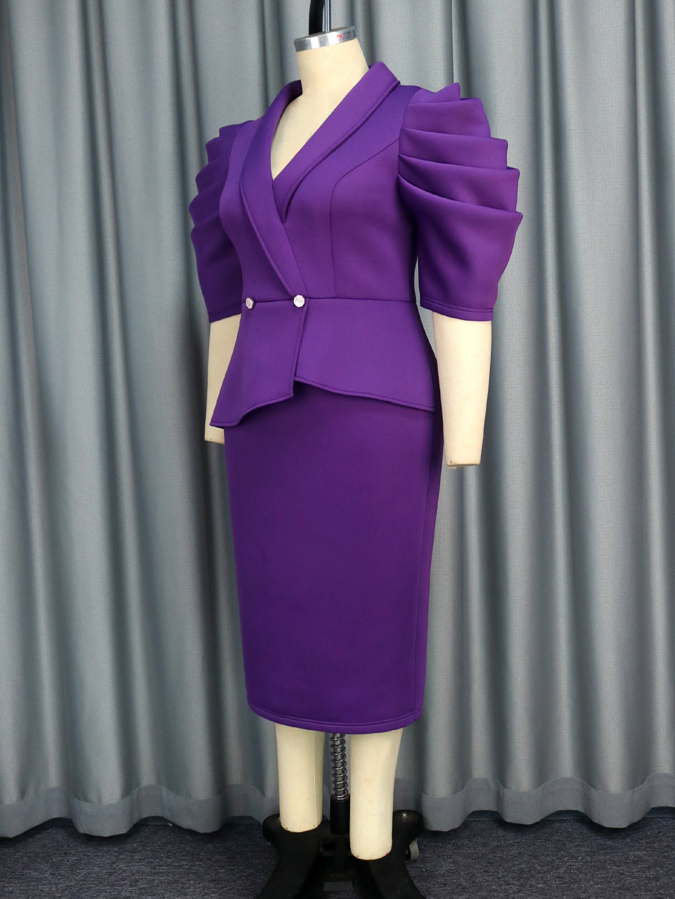 Chic Turndown Collar Solid Color High Waist  Plus Size Party Dress 5