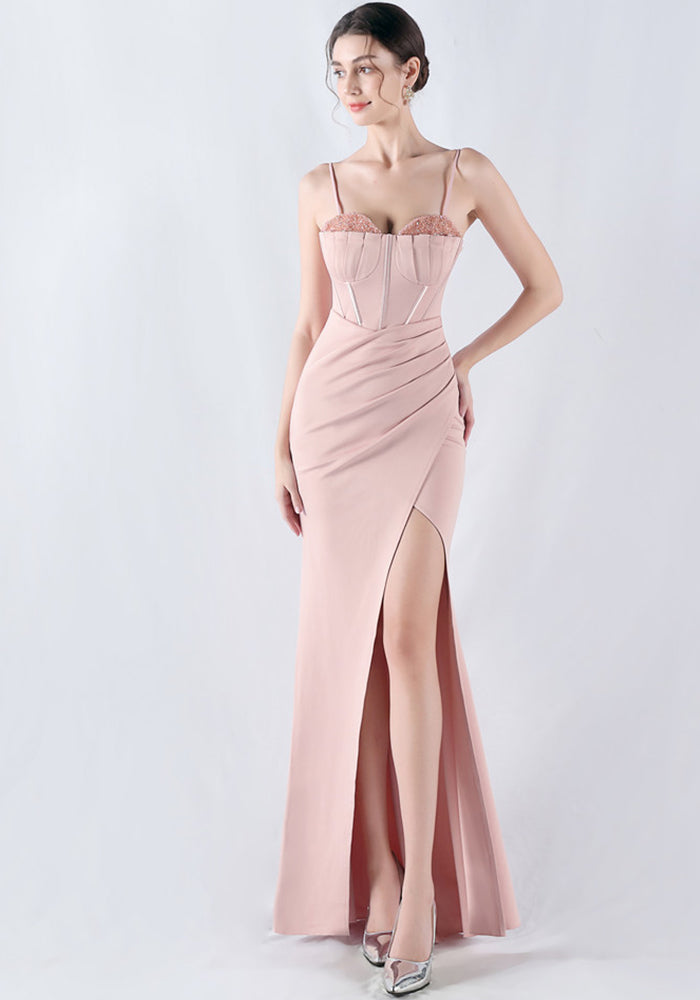 Women Fishbone Crystal Evening Dress