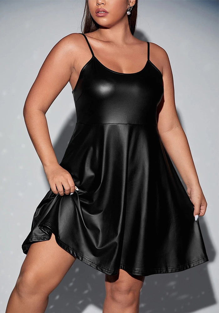 Plus Size Women Strap Solid Sleeveless Sexy Dress