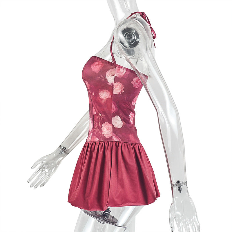 Women Pleated Off-Shoulder Halter Neck Dress 7