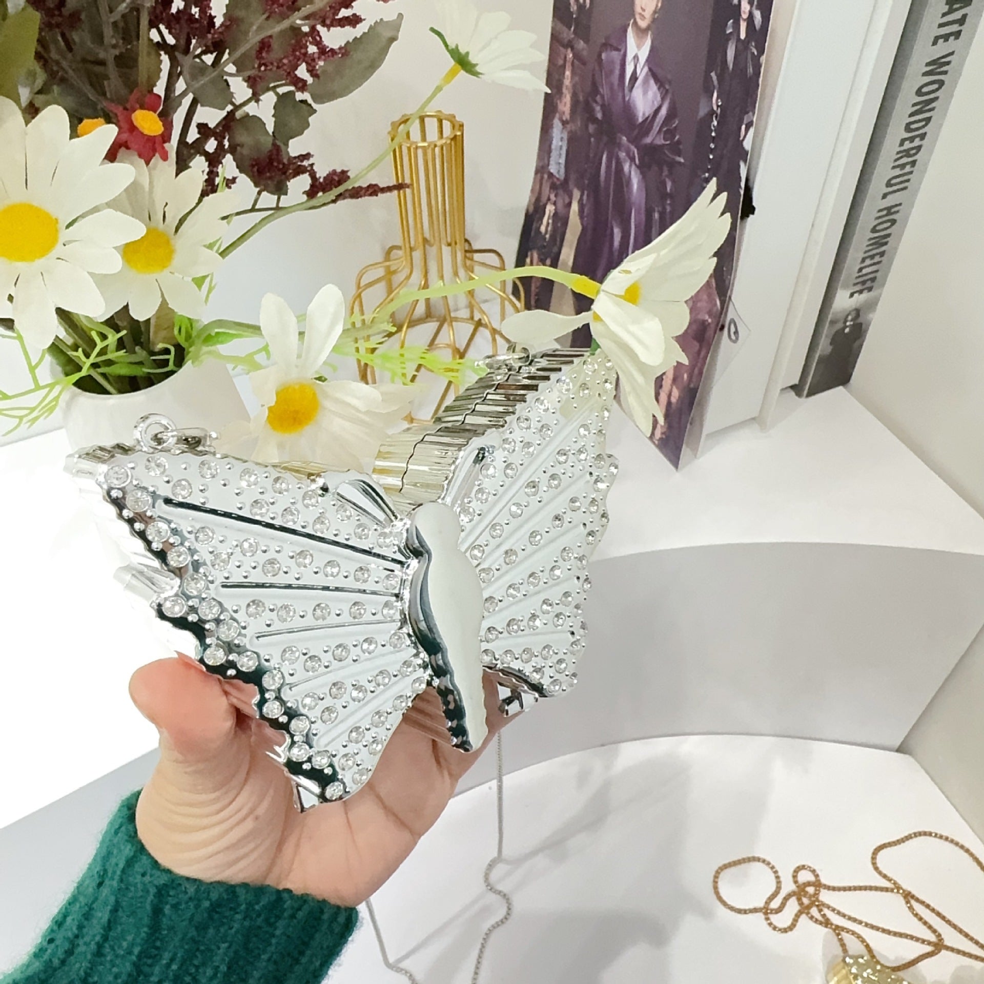 Women Chain Diamond-Encrusted Butterfly Mini Shoulder Bag 15