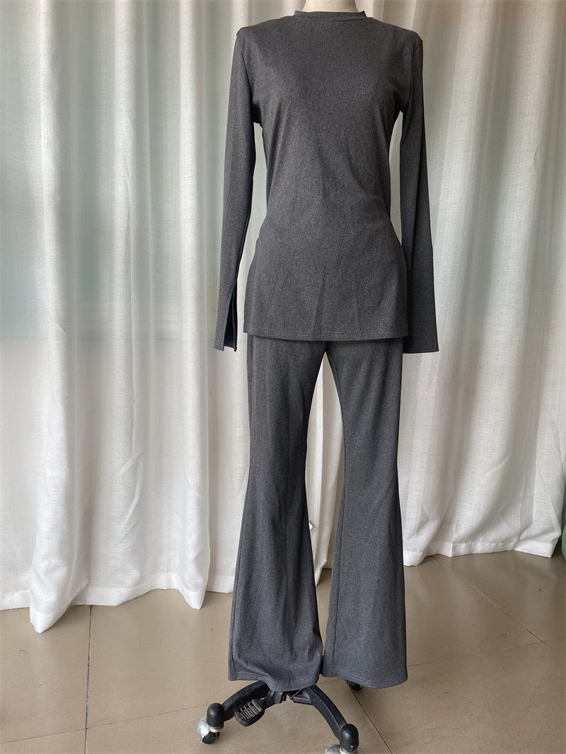 Women Style Knitting Long Sleeve Top And Pants Two-piece Set 11