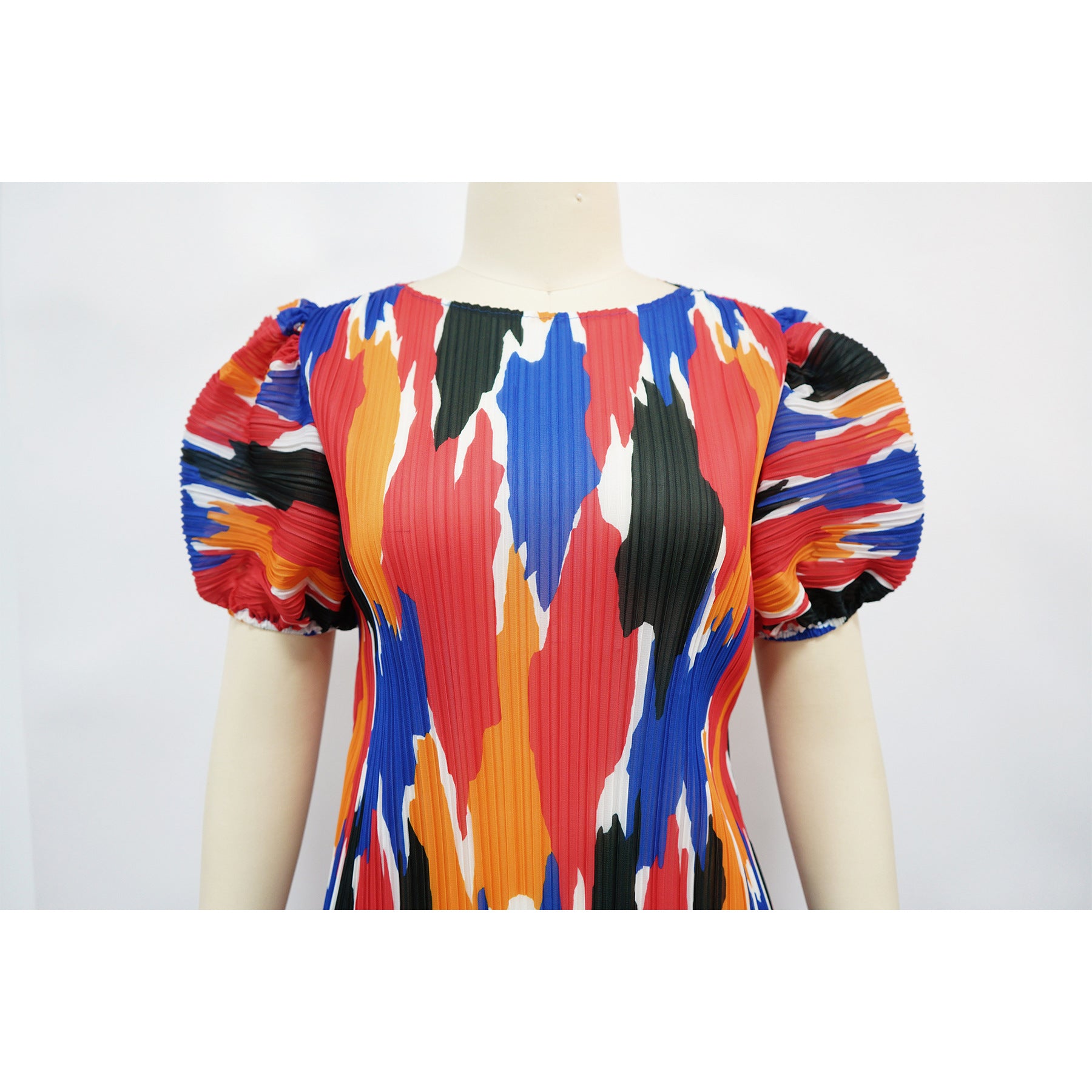 Fashionable Women's Puff Short-Sleeved Printed Dress 7