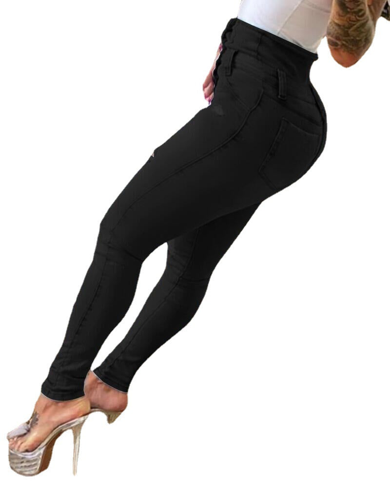 Fall High Waist Slim Fit Denim Pants Women's Ripped Tight Jeans 7