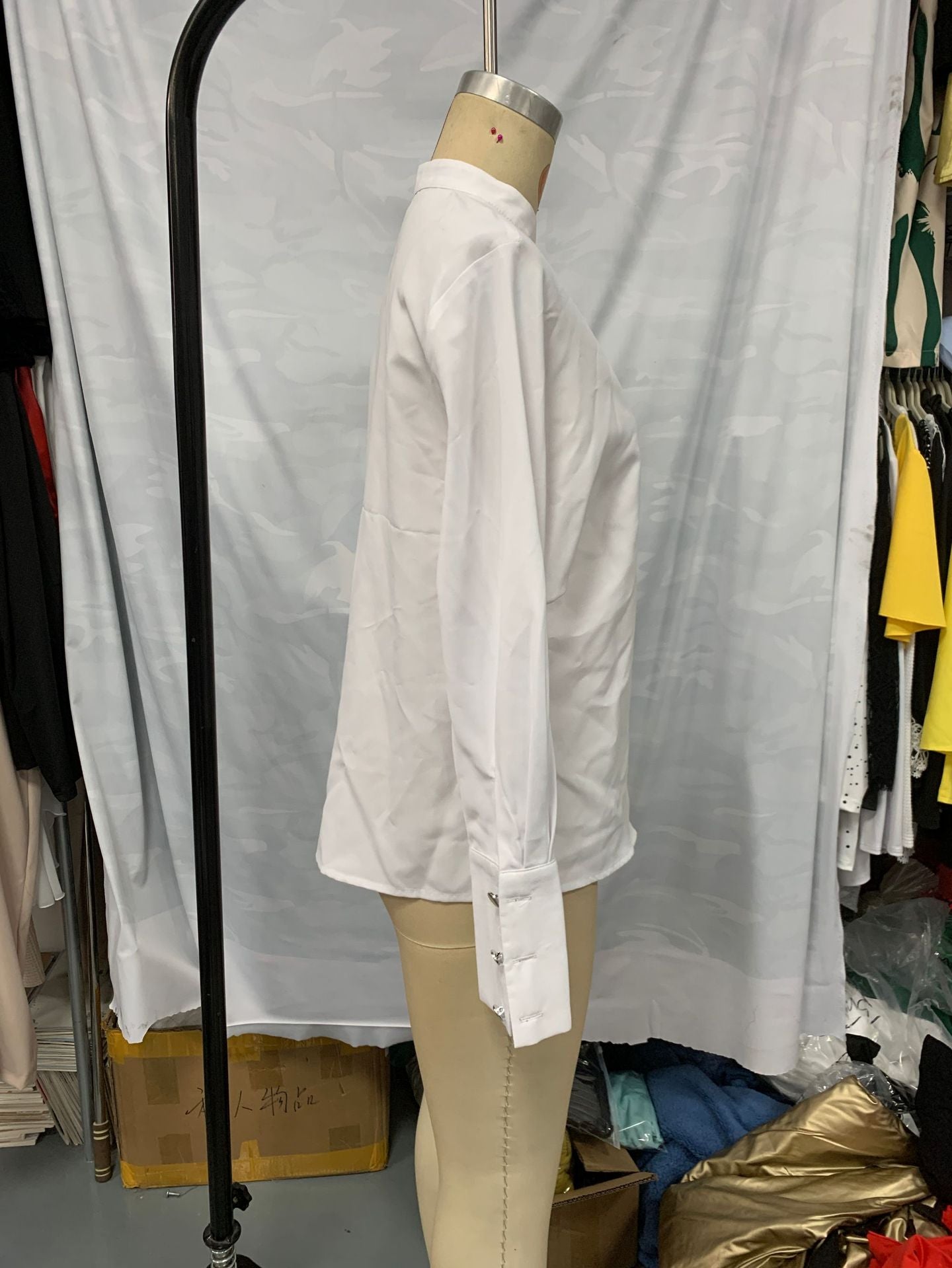 Women autumn Solid Stand Collar long-sleeved shirt 8