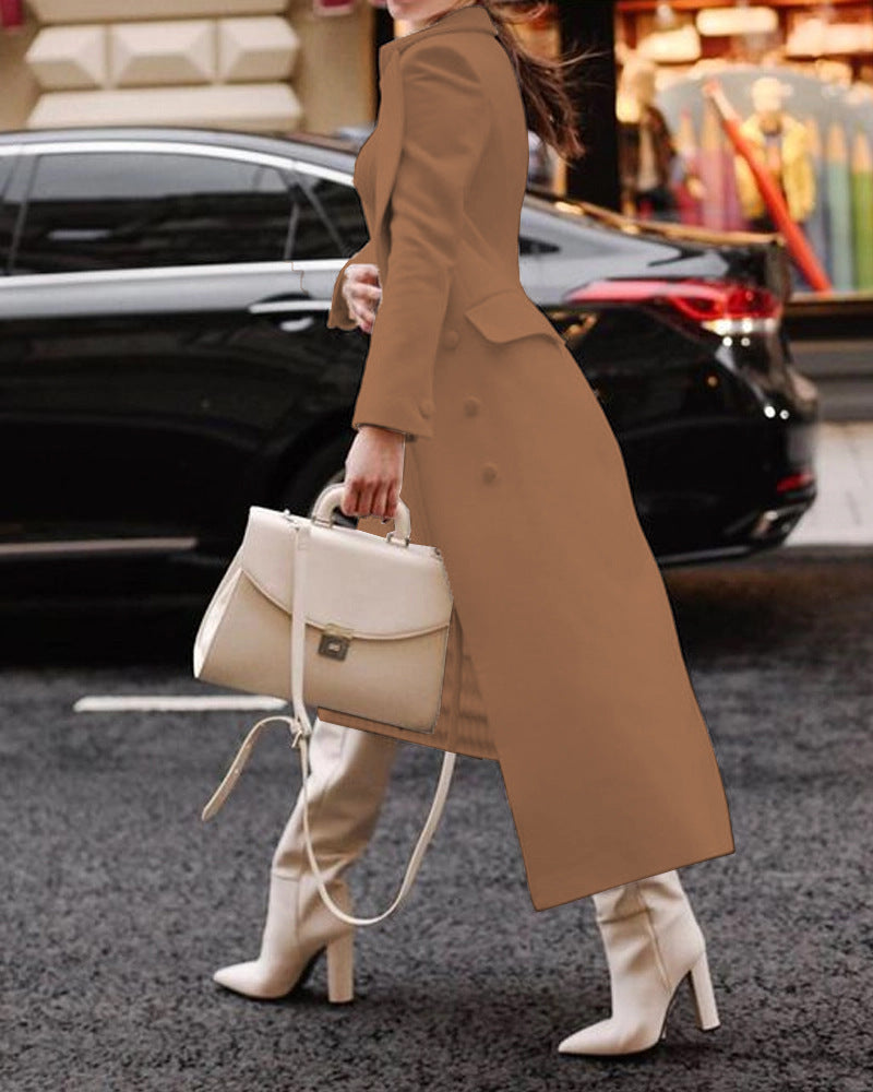 Women Vintage Turndown Collar Long Jacket 10