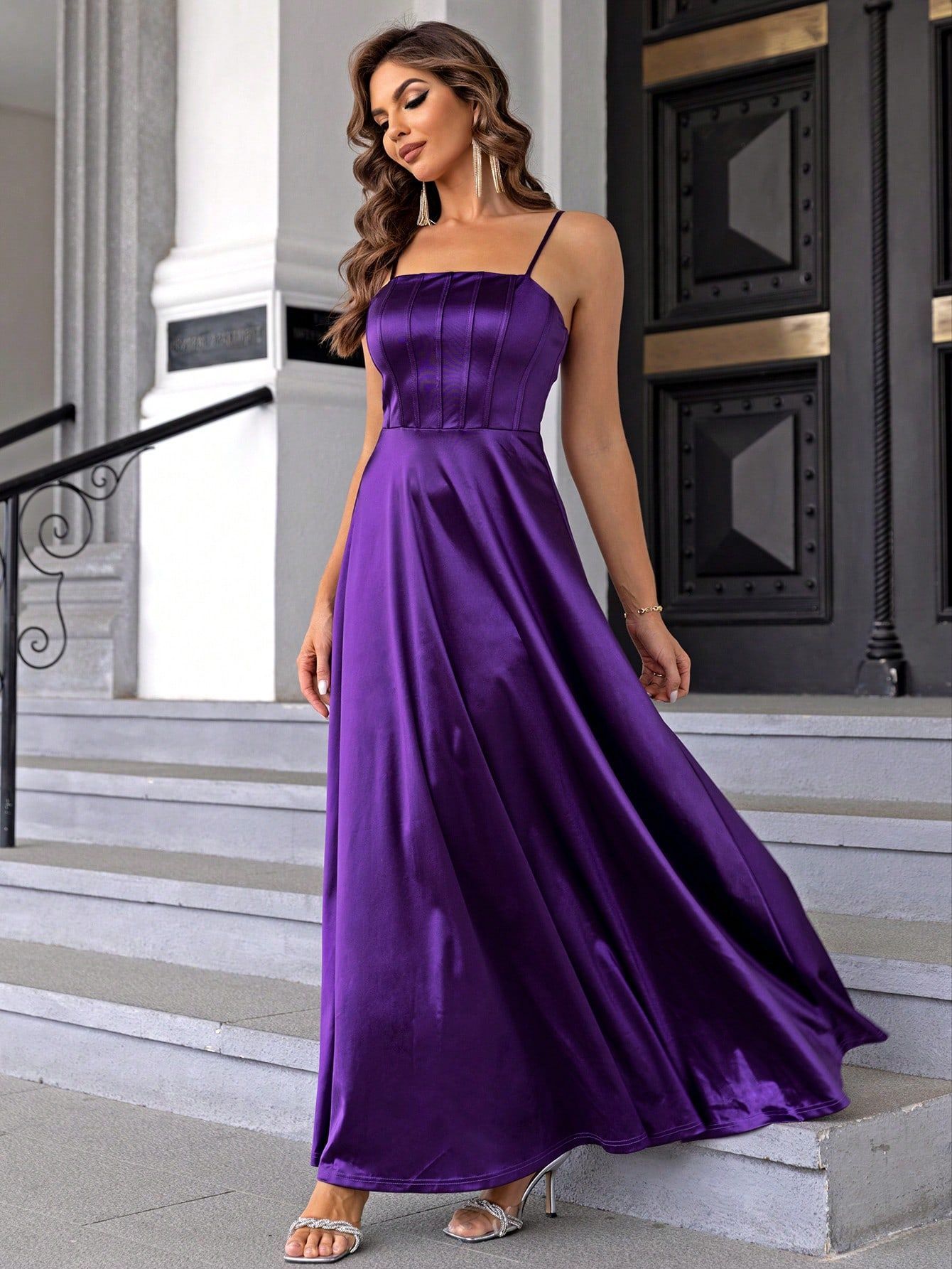 Women Solid Satin Evening Dress 6