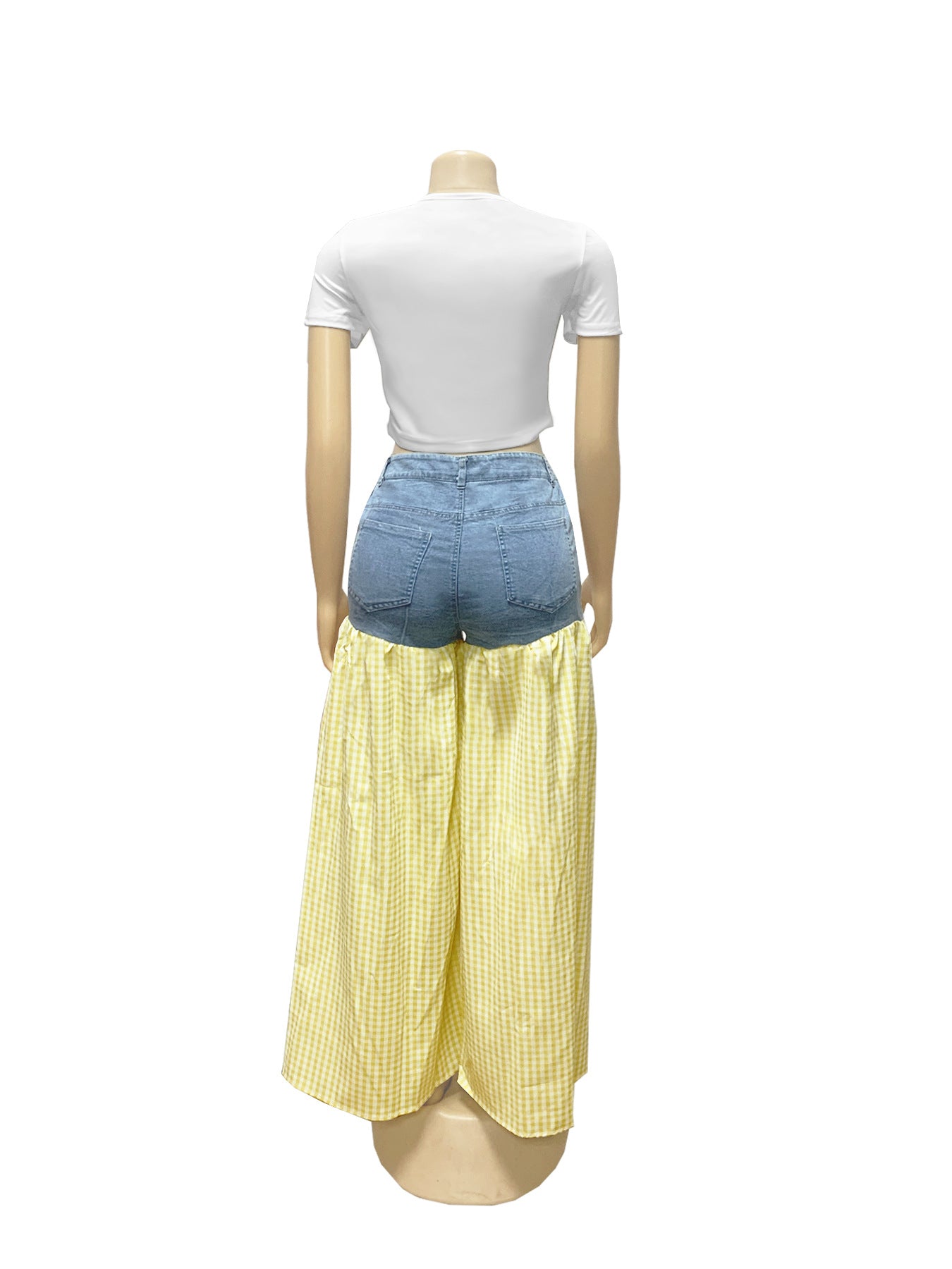 Women Patchwork Plaid Print T-shirt Casual Wide Leg Pants Two-piece Set 21