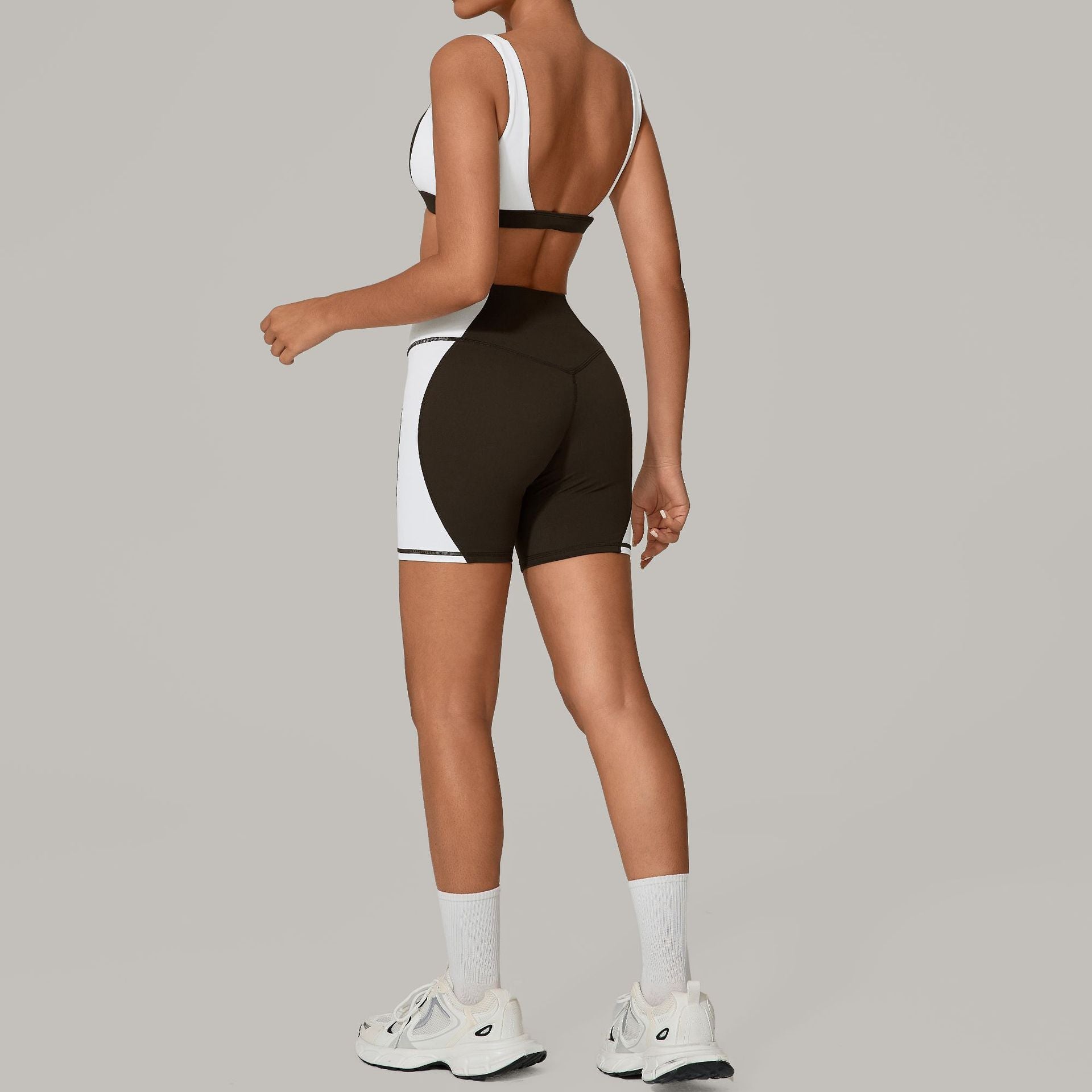 Women Backless Yoga Colorblock Quick Dry Fitness Wear Sports Two-piece Set 8