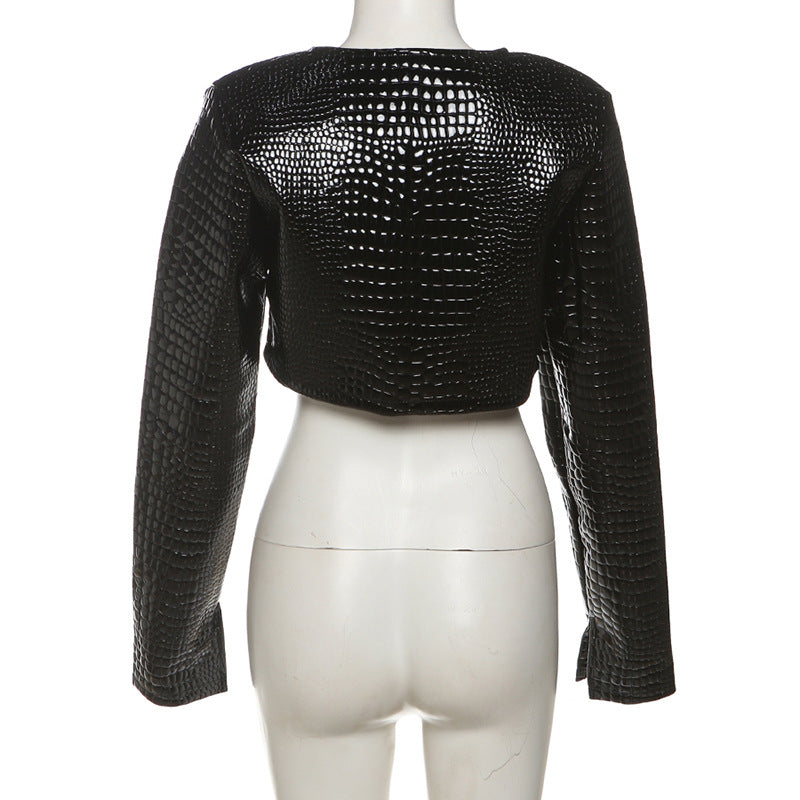 Women autumn and winter Style Round Neck Solid Crop coat 17