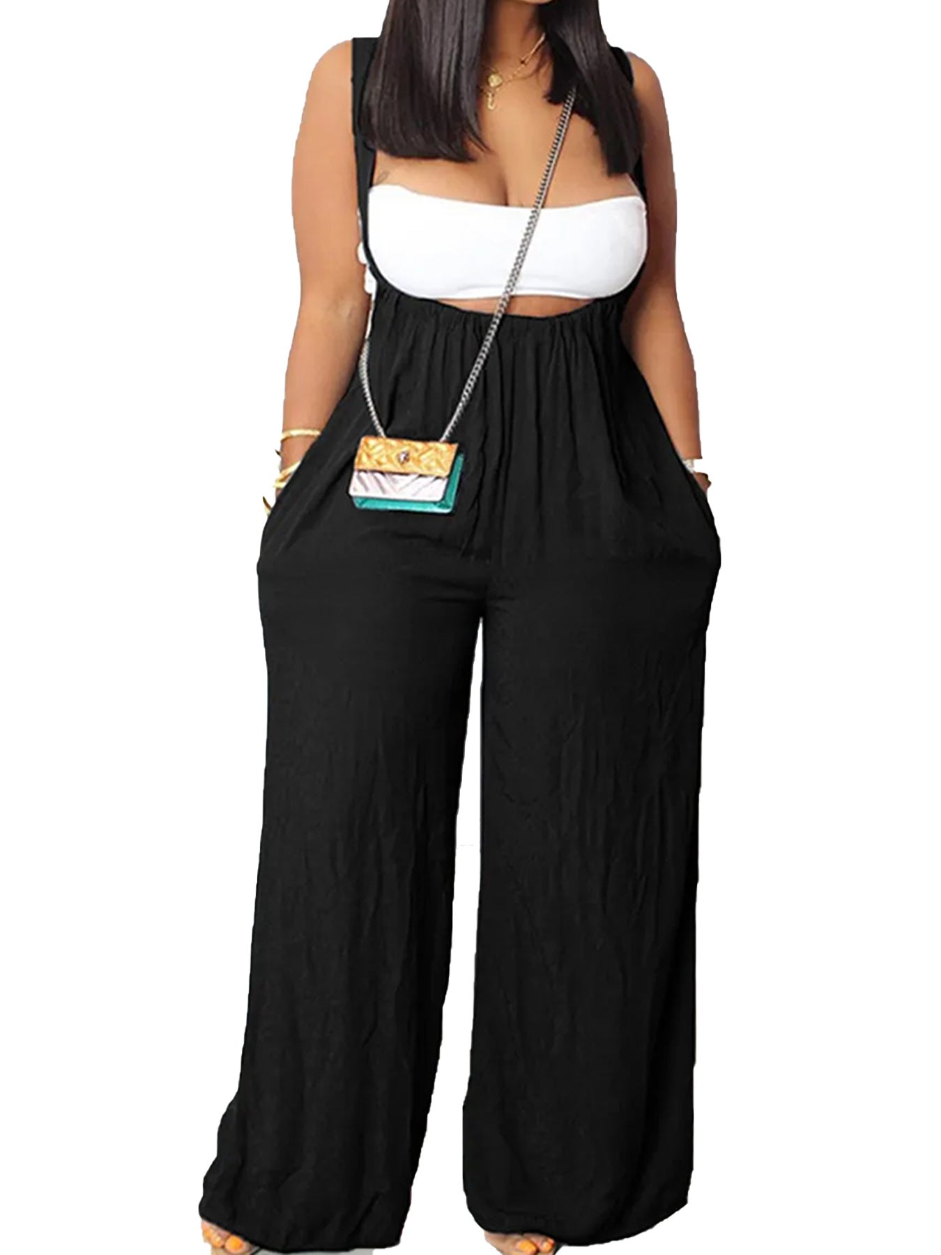 Drawstring Suspenders Wide Leg Trousers Strapless Crop Top Two-Piece Set 12