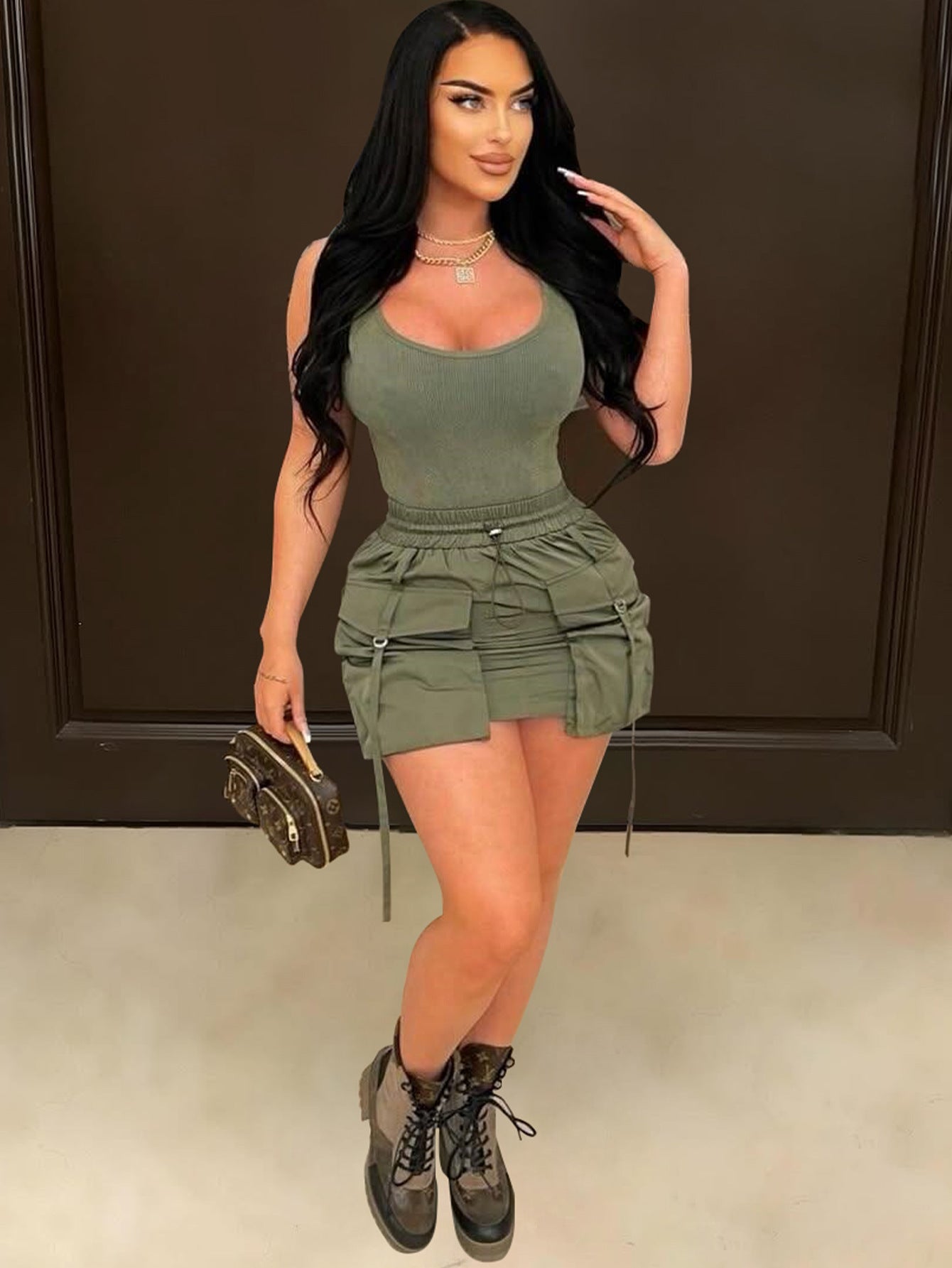 Women's Pocket Zippered Solid Color Sexy Mini Skirt