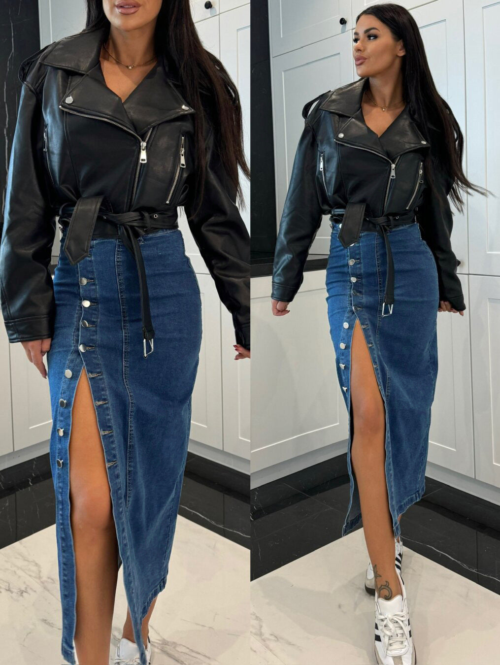 Women's Button Irregular Slit High Waist Sexy Slim Bodycon Denim Skirt 3