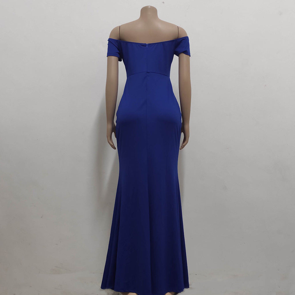 Sexy Fashion Solid Color Off Shoulder Split Dress 18