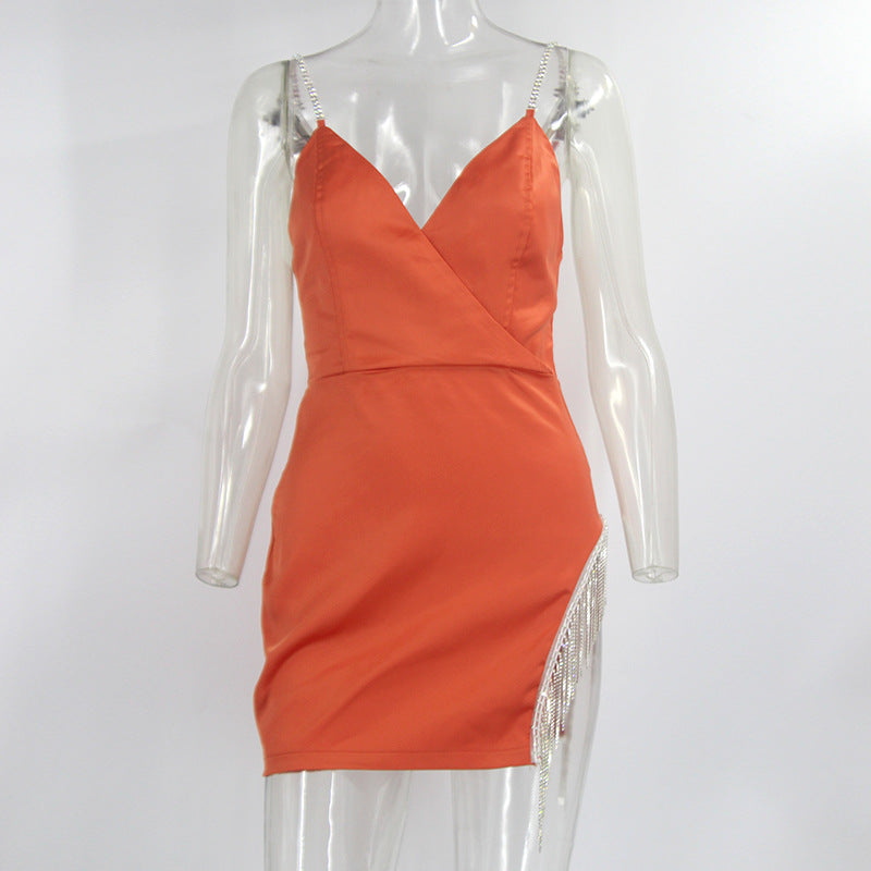 Summer Sexy Strap V-Neck Fringed Nightclub Party Dress 12