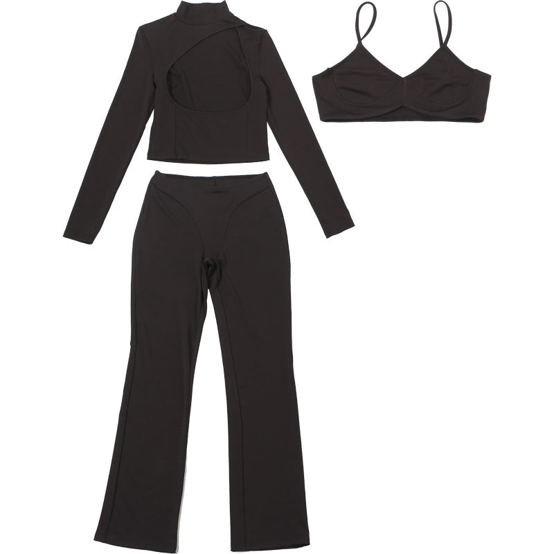 Women Autumn Hollow-Neck Long-Sleeved Top and Pants Two-Piece Set 6