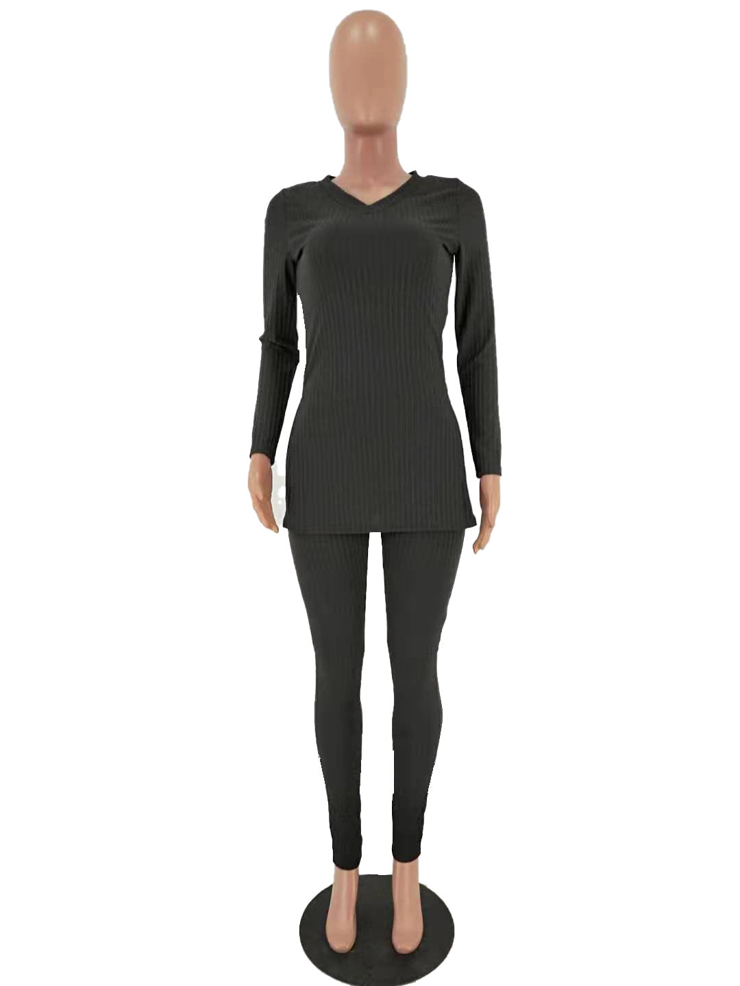 Women slit Ribbed sexy Top and Pant two-piece set 13