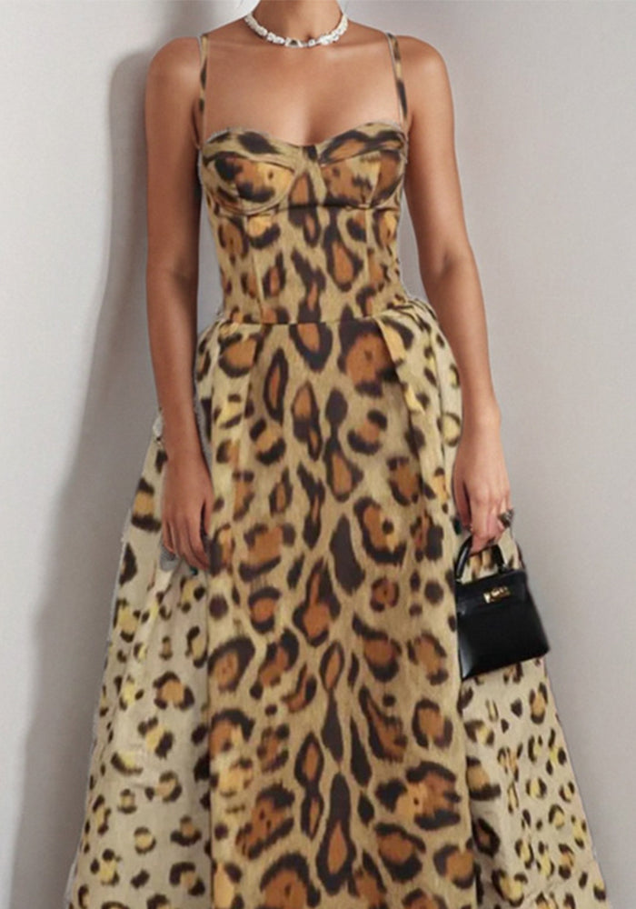 Women Spring Sexy Leopard Print Backless Strap Dress