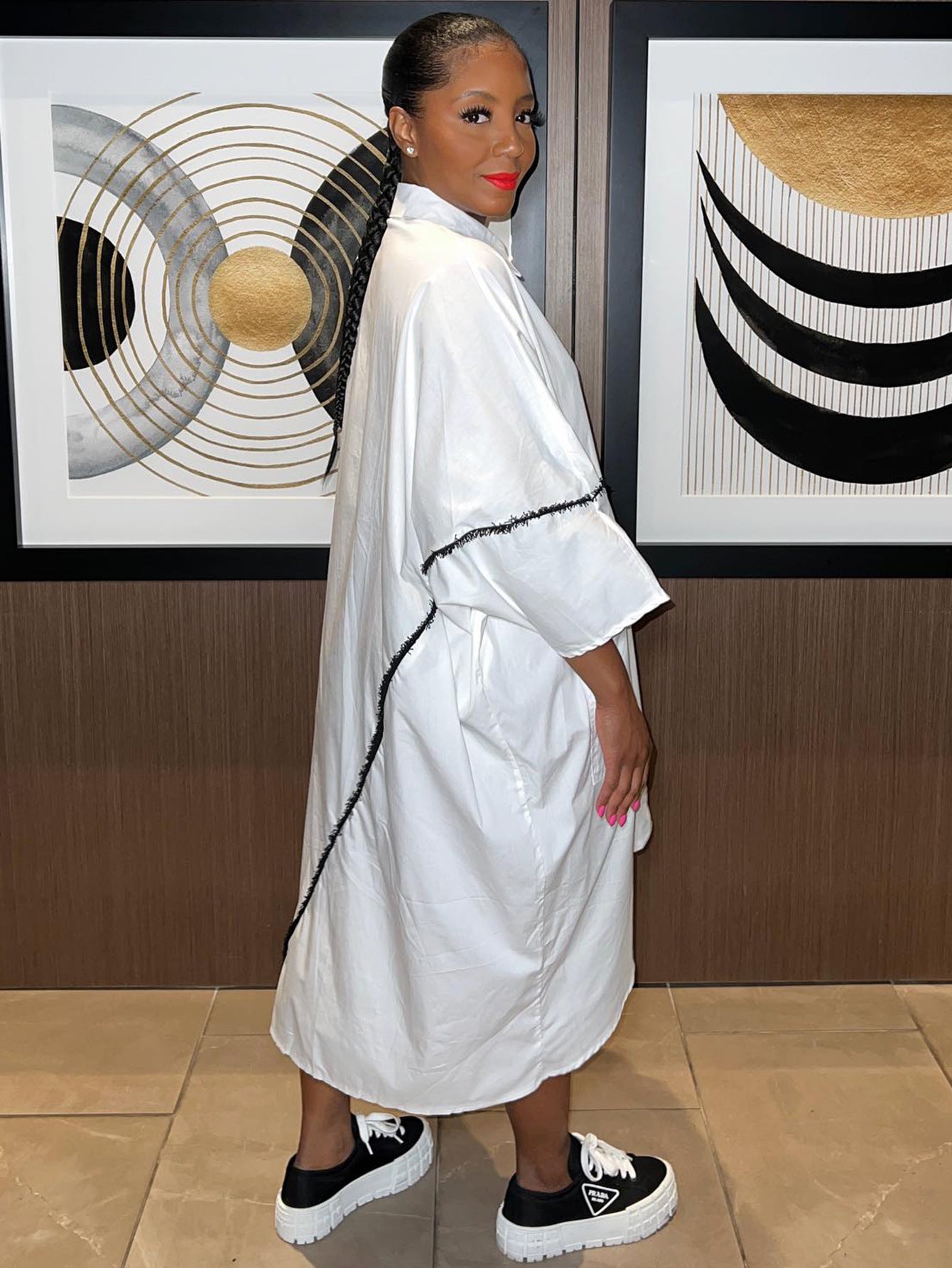 Women Casual Solid Long Sleeve Tassel Shirt Dress