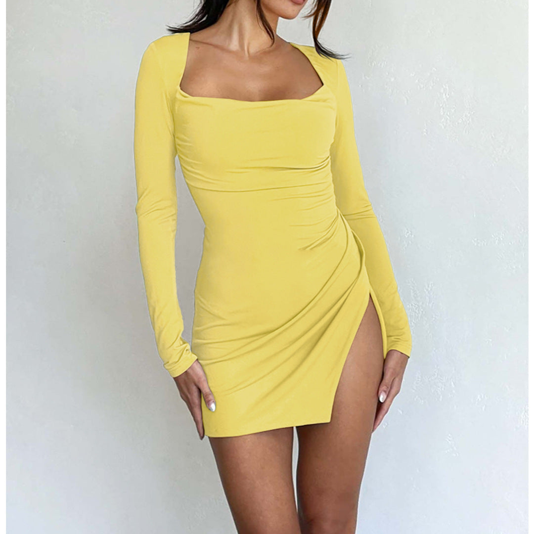 Women Sexy Backless Lace-Up Slit Long Sleeve Dress 4