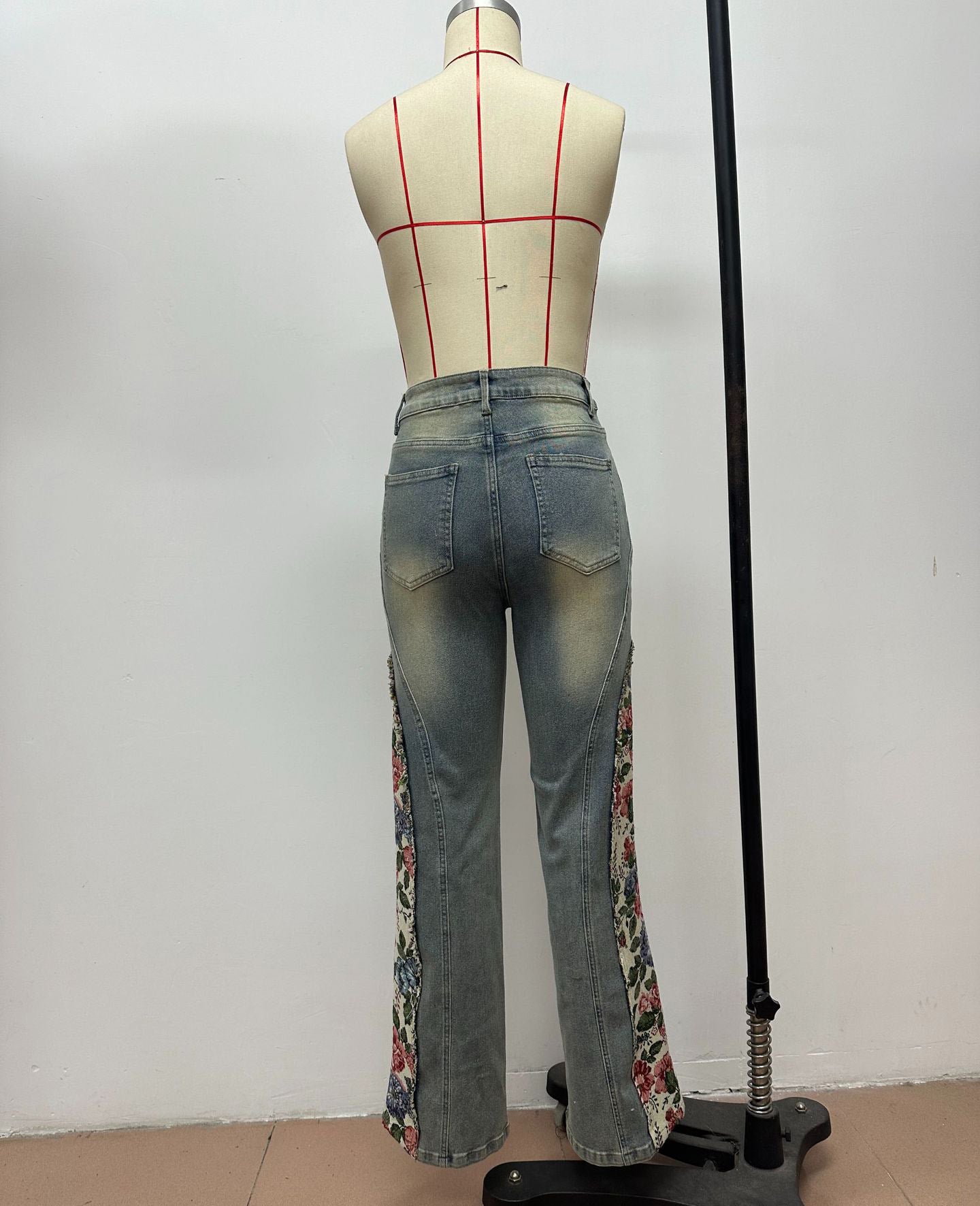 Patchwork Floral Denim Bell Bottom Pants 7