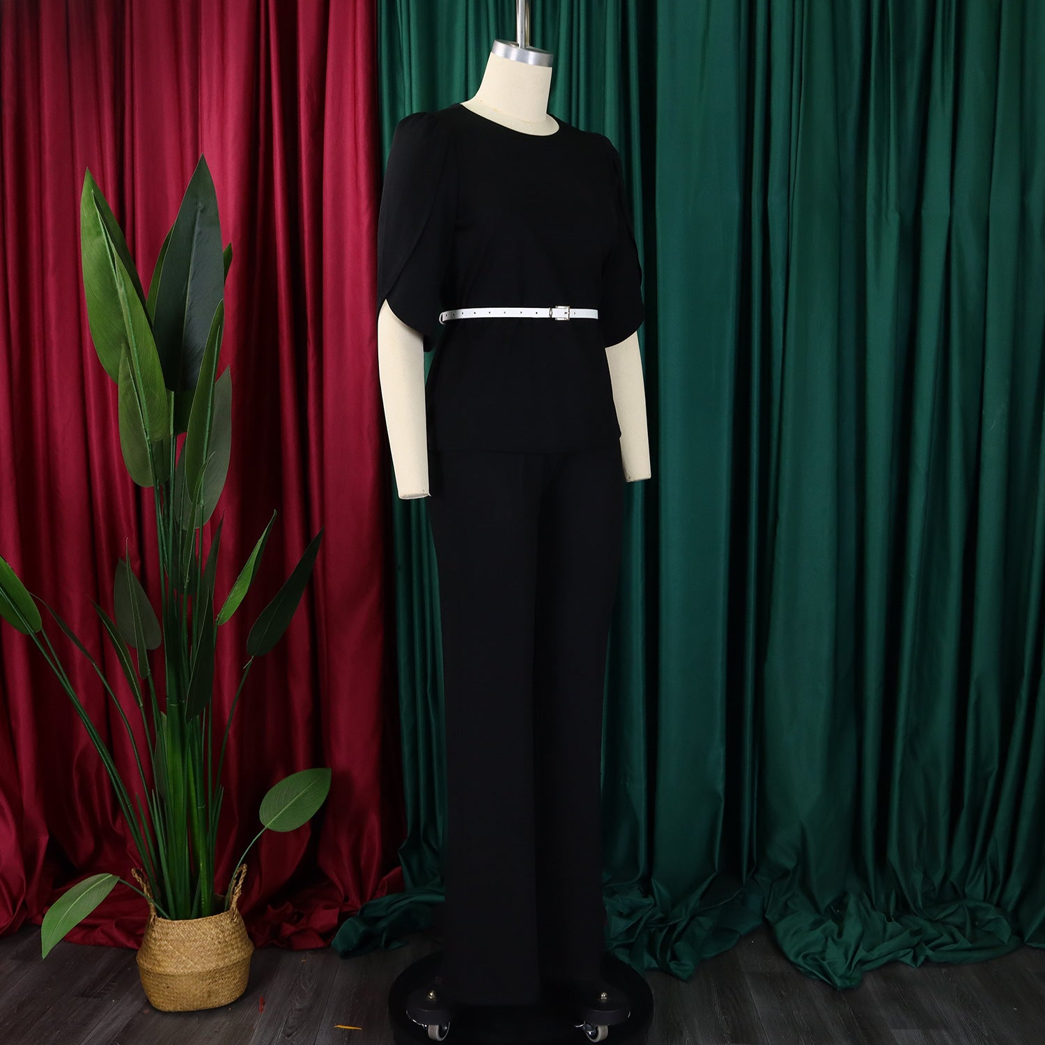 Women Elegant Solid Top and Wide Leg Pants Two-Piece Set 18