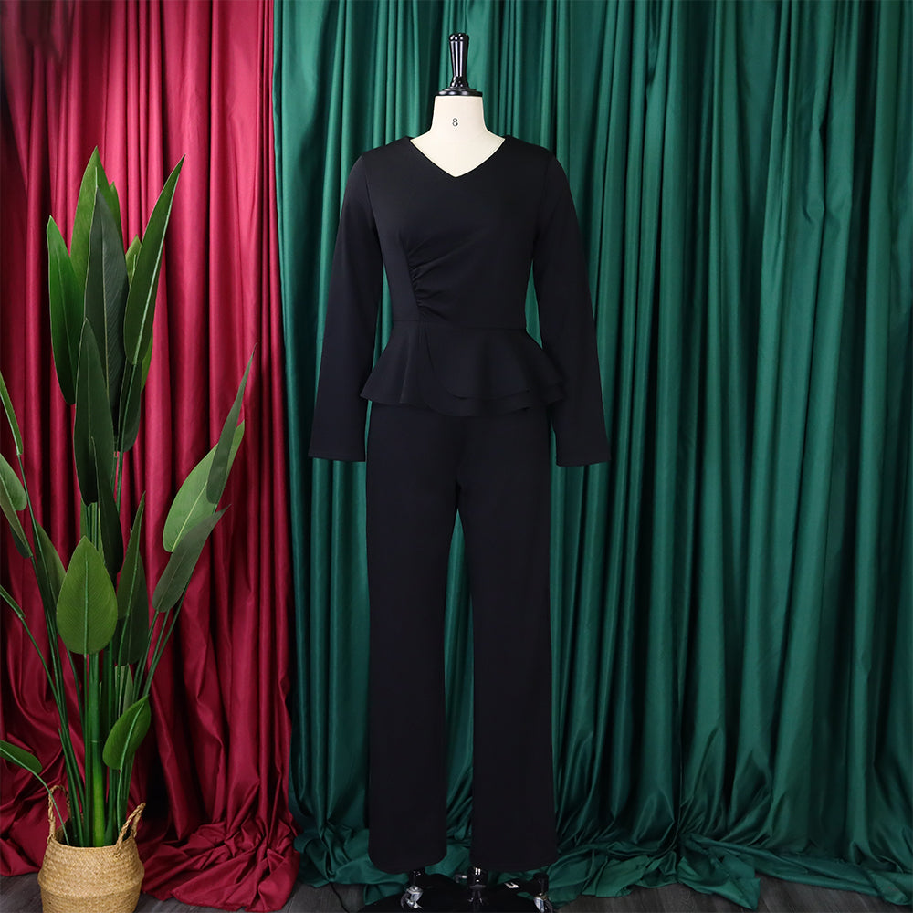 Autumn And Winter Fashion Ol Ruffled V-Neck Top And Pants Two-Piece Set 21