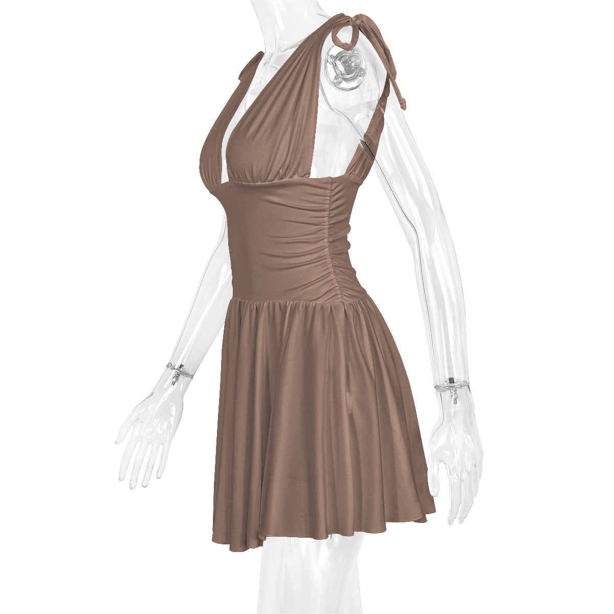 Summer Women's Sexy Deep V Neck Solid Color Strap Mini Dress 13