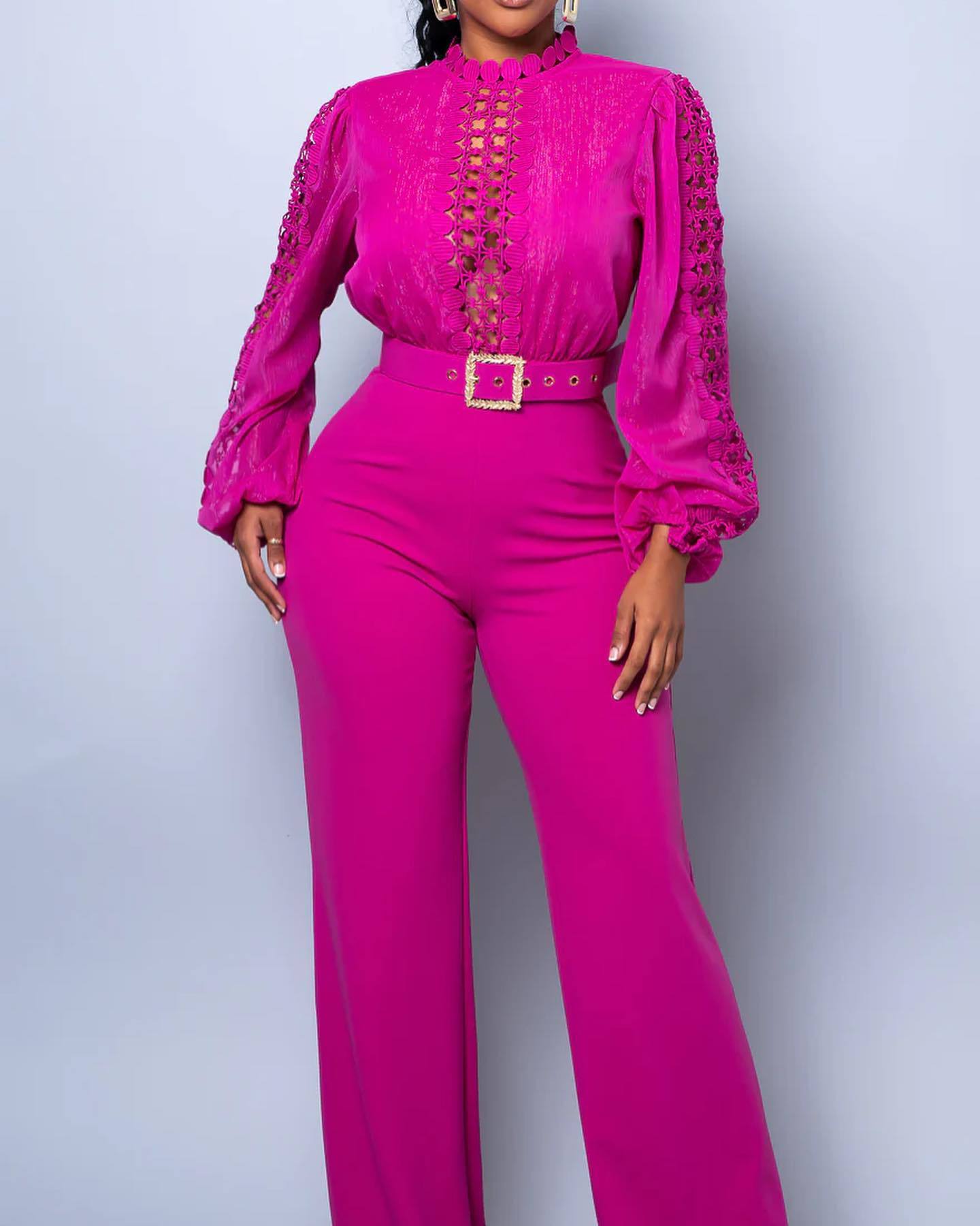 Women Elegant Lace Patchwork Lace-Up Wide-Leg Jumpsuit 30