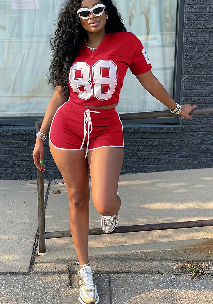 Women casual digital print short-sleeved top and shorts two-piece set