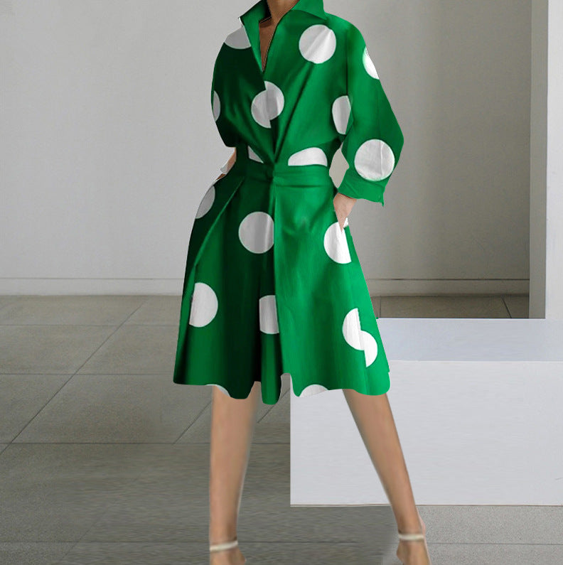 Women Autumn Long Sleeve V-Neck Printed Dress 20