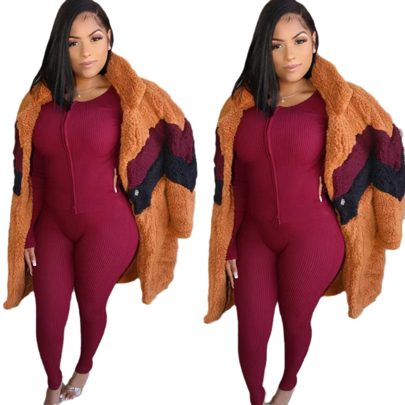 Women Winter Plush Patchwork Warm Jacket 6