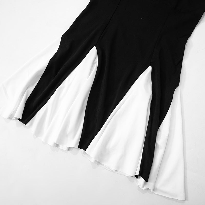 Women's Spring Summer Patchwork Strap Low Back A-line Dress 15