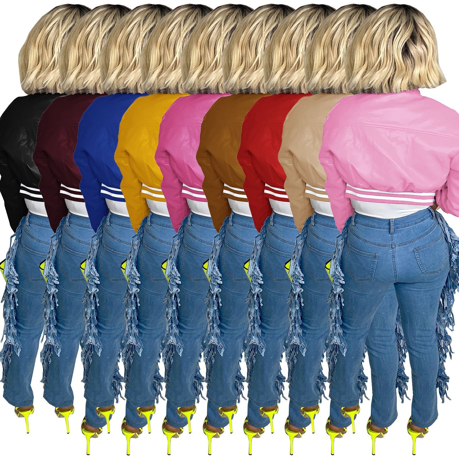 WomenCasual Ribbed Collar Pu-Leather Jacket 31