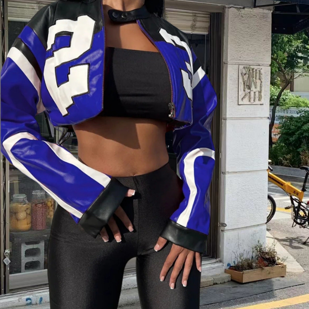 Autumn Winter Women's Long Sleeve Fashion Zipper Slim Motorcycle Jacket 5