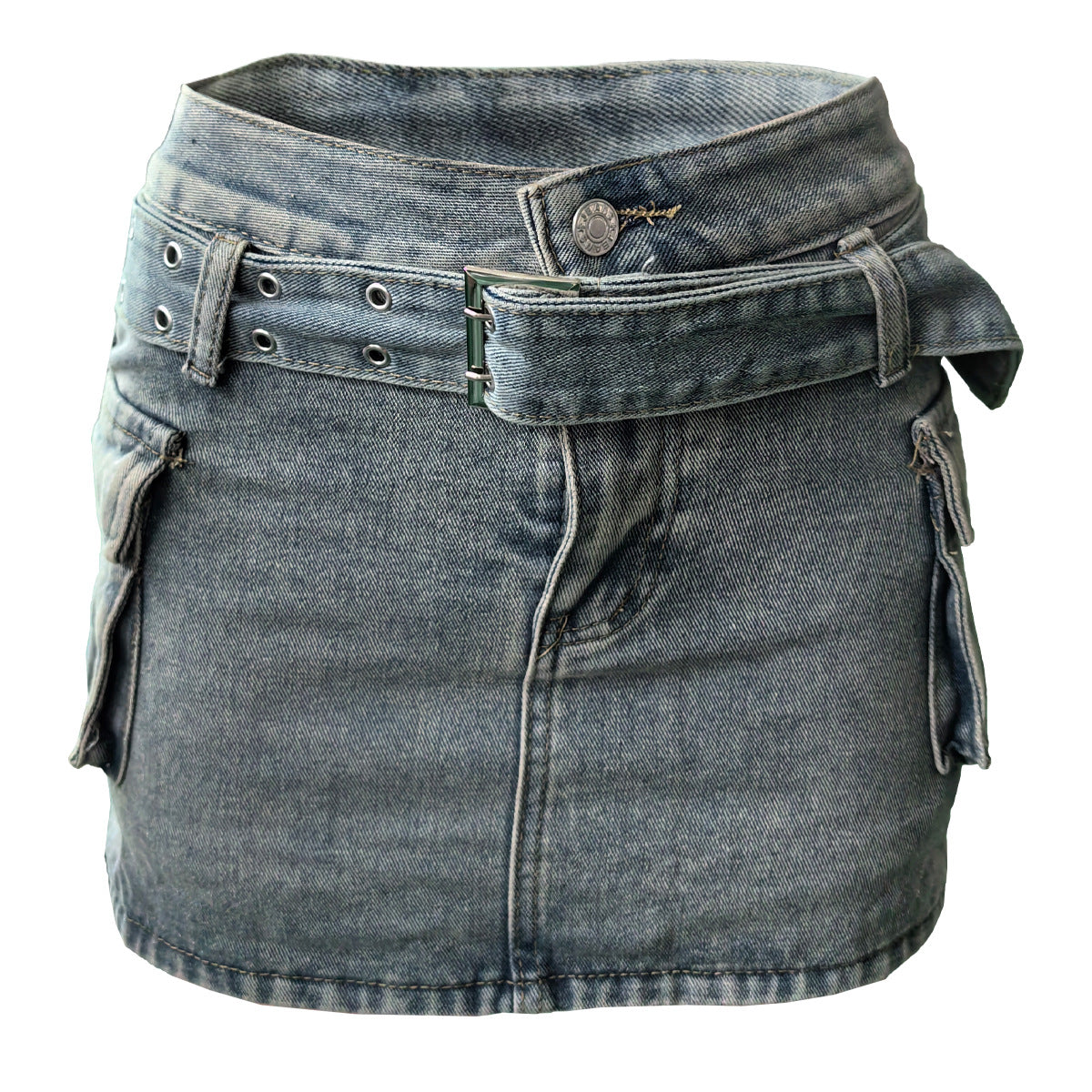 Washed Denim Pocket Belt Fashion Women Denim Shorts 7