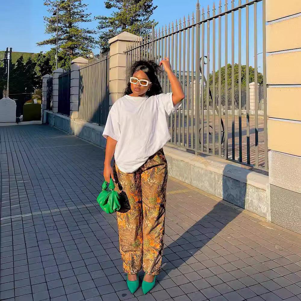 Spring Women's Casual Yellow Comfort Straight Pants 5